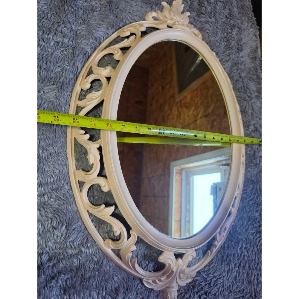Vintage Burwood Products Co, Ornate Scroll pink Oval Wall Mirror 4405 29